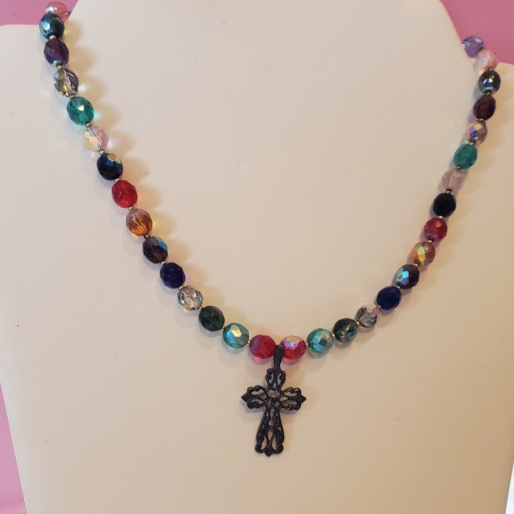 Multicolor Beaded Y2k.Cross Necklace